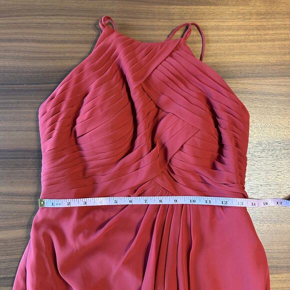 Azazie Rust Maxi Sheer Lace Back Halter Neck Dress Bridesmaid, Wedding Guest, 6 - Picture 6 of 9